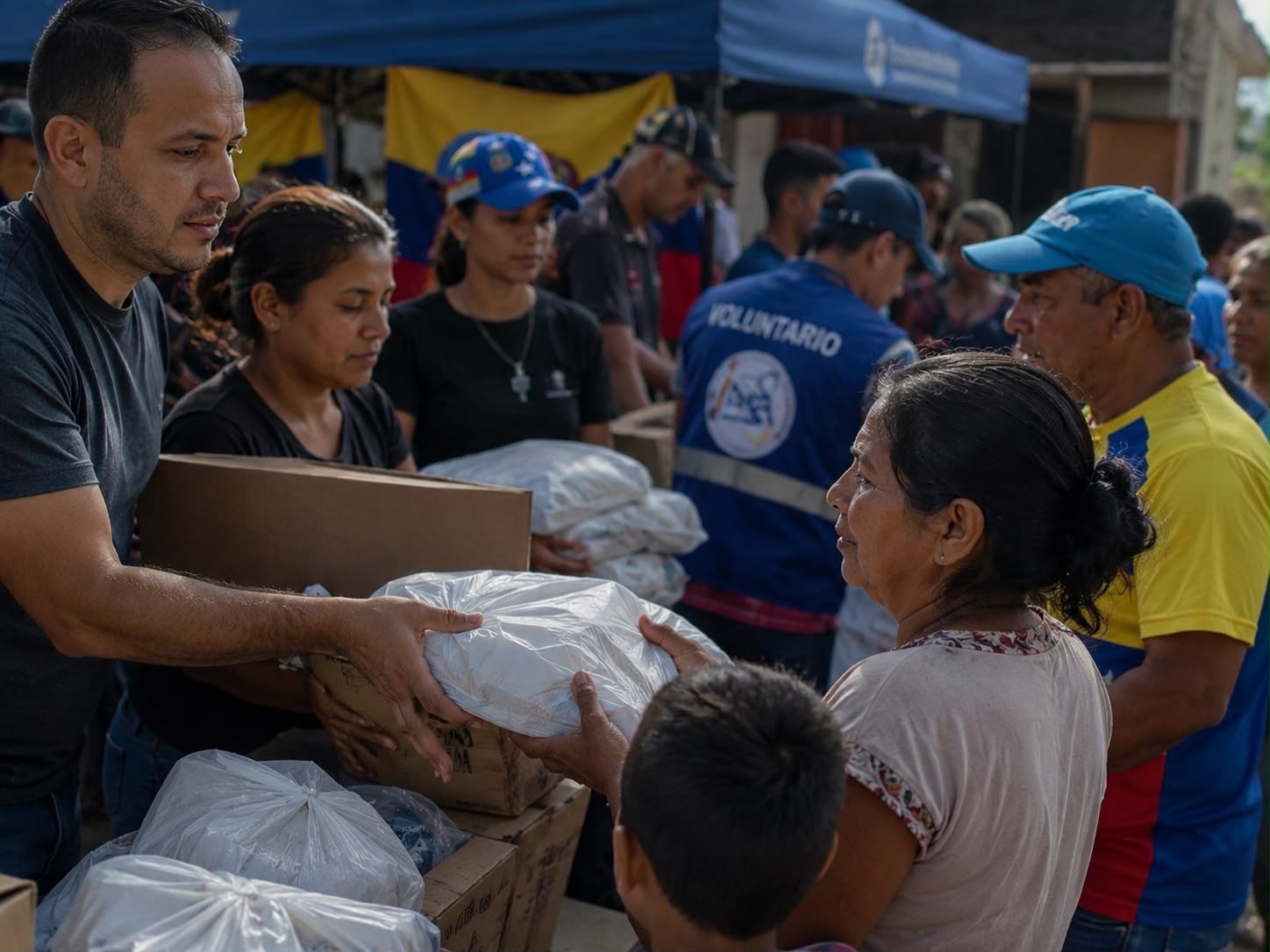 Volunteers helping Venezuelan families with relief supplies